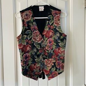 Vintage Bobbie Brooks Floral Tapestry Vest Small Cottagecore Grandma Boho Small